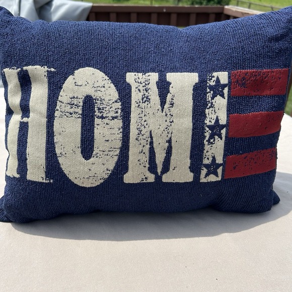 Patriotic Tapestry Pillow Oblong "Home" 17"x14" Americana Rustic July 4th - Picture 1 of 6